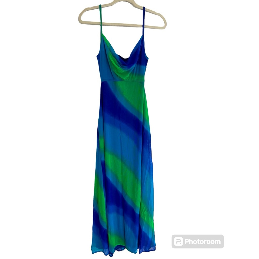 Tadashi vintage 90’s mesh back cut, striped blue and green